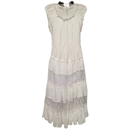 White Lace Tiered Voluminous Midi Dress Size S Size M - Picture 4 of 11